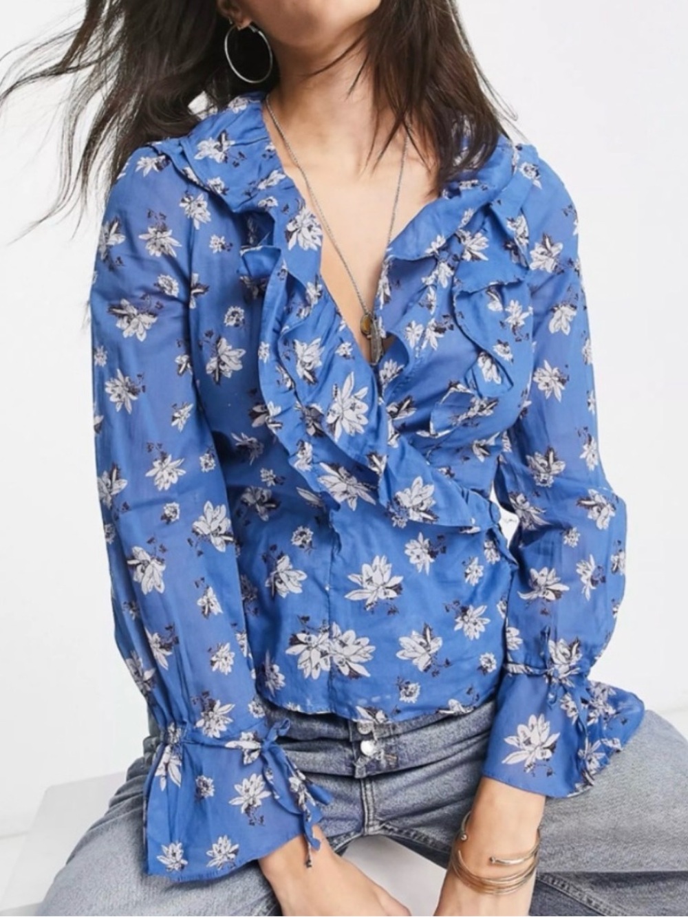NWT Free People Amanda Ruffle Side Tie Floral Top